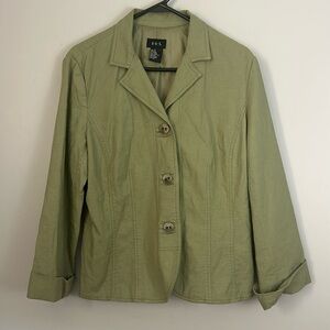 R.Q.T. Women's Olive Green Linen Blend Button Jacket Size 14